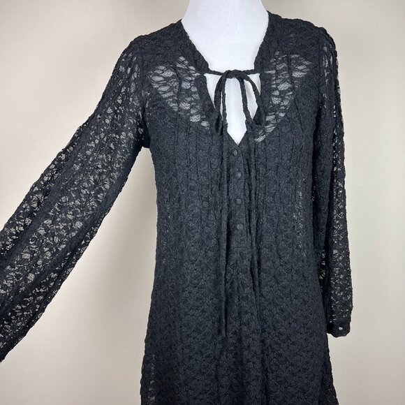 Patterson J Kincaid Dress Women Small Black Lace Floral Lined Long Sleeve V-Neck - Picture 4 of 14